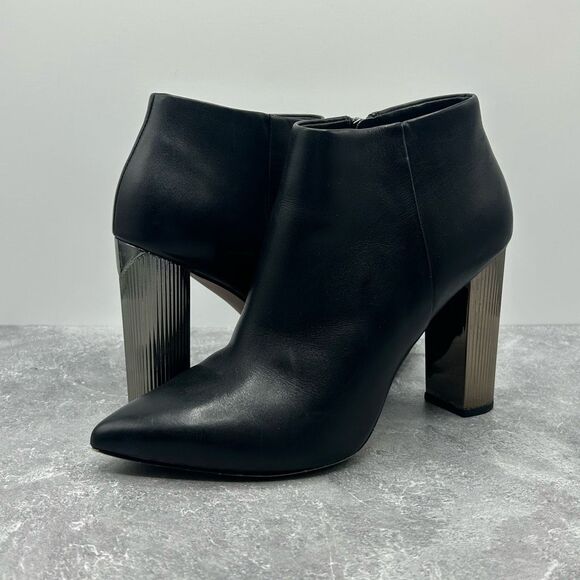 Michael Kors Paloma Black Bootie Boots Size 6.5 M Leather Block Heels Pointed - Picture 1 of 16